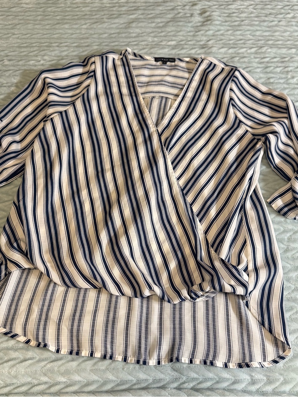 West Kei Navy and White Striped Wrap Blouse